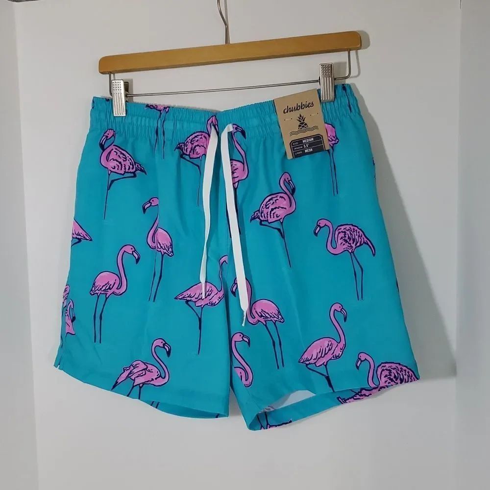 Chubbies The Beach Retreats 5.5" Classic Swim Trunks Flamingos M NWT